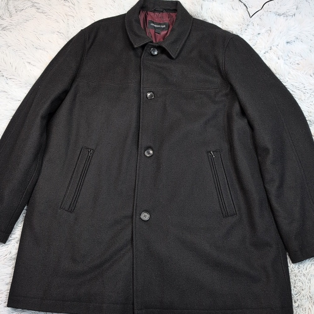 London Fog Jacket Mens 2XL Tall Black Wool Blend Pockets Preppy Button Up Career
